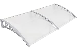 HUOLE Auvent d'entrée en Aluminium et Polycarbonate - Arqué - 80 x 240 cm (Blanc)