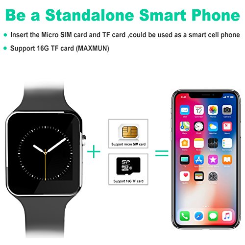 Bluetooth Smart Watch Wasserdicht Handy-uhr Sport Smartwatch Uhr Phone Touchscreen Armbanduhr Smart Uhr Telefon Kompatible IOS Andriod Iphone Smartphones (BlackX6)