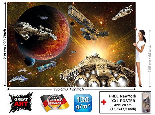 Fototapete Galaxy Adventure – Wandbild Dekoration Raumfahrt-Mission space-shuttle science-fiction Raumschiff Weltraum All Stern I Foto-Tapete Wandtapete Fotoposter Wanddeko by GREAT ART (336 x 238 cm) - 3