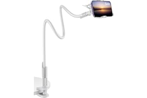 SAIJI Mobile Phone Holder for Bed, Gooseneck Mobile Phone Holder, 360° Rotatable Flexible Long Arm Mobile Holder Table for iPhone 14 13 12 Pro Xs, Samsung S21, 4 - 7 Inch Screen Devices (White)