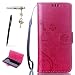 Produktbild Sony Xperia XA Hülle, Sony Xperia XA Schutzhülle, Alfort 3 in 1 Lederhülle Fashion Design Premium PU Leder Hohe Qualität Tasche Case Cover Kasten Abdeckung Wallet für Sony Xperia XA 5.0" Smartphone Funktion Standfunktion Unterstützte Telefone und Magnetverschluss mit Schmetterling ( Rote ) + Alfort Schwarz Stylus Pen + Netter Staub Stecker