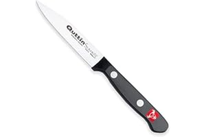 Quttin Cuchillo Pelador Profesional, Hoja Afilada Remaches Acero Inoxidable, Molibdeno Vanadio, Frutas-Verduras, Mango POM Resina Acetalica. Sybarite Negro, Hoja 8 cm