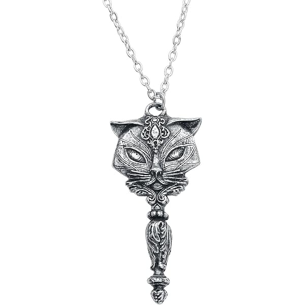 Cat Sith Necklace - Black Pewter Gothic Pendant With Red Crystal Eyes, 21" Chain - View #8