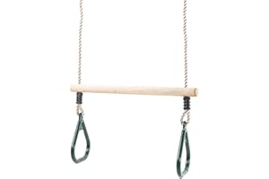 GARDEN GAMES KBT Barre trapèze en Bois avec Anneaux Verts pour Escalade et balançoires de Jardin