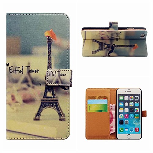 iPhone 6/6S Hülle Handytasche, MUTOUREN 2 in 1 Zubehör für iPhone 6/6S (4.7 Zoll) Slim PU Tasche Klapp Flip Folding Magnetisch PU Leder Flip Cover Tasche mit Kartensteckplatz Brieftasche Hinterschale Kartenschlitz + Metall Stift Stylus – Eiffelturm - 2