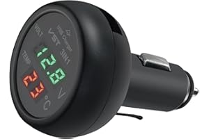 HOEMBPN 3 in 1 Auto USB Ladegerät Auto Voltmeter Auto Thermometer mit LCD Digital Display Temperatur Tester Voltage Monitor Meter Zigarettenanzünder für 12V-24V Autos LKW SUV Busse