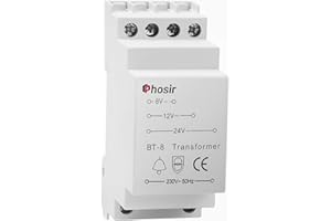 phosir Trasformatore 220V uscita 12V & 24V & 8V per barra DIN, Alimentatore 12v per Citofono di sorveglianza e controllo accessi per Servizio Discontinuo, Tensione Primario 230V, Potenza 8VA-Bianco