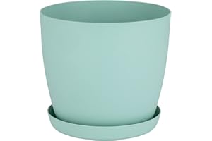 Home Garden Ornaments Green Plant Pots Indoor 14cm Diameter - Plant Pot with Plant Saucer – Flower Pots Outside with Mat Surface and Plant Tray – Plant Pots with Saucer (Ø14cm, Green)