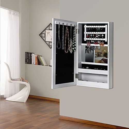 Songmics 56 x 31 x 10 cm Schmuckschrank Wandspiegel mit Bilderrahmen (Weiß) JBC59W - 2