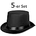 Produktbild 5er Set - Eleganter Zylinder Herren Damen - Klassischer Magierhut in Schwarz - Idealer Zauberer Magier Dandy Gigolo Stripper Hut für Party, Halloween, Fasching und Karneval (5x Zauberer Hut)