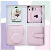 Instax mini 12 Fotoğraf Makinesi 10'lu Film Kare Alb&uuml;m ve Deri Kılıf Bundle Box (Pembe)
