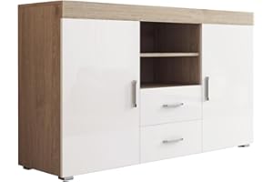 MB Muebles Bonitos, Aparador Roque para Salón Comedor Moderno, Mueble TV de Melamina, Color Sonoma Mate y Blanco Brillo, 140x80x40 cm
