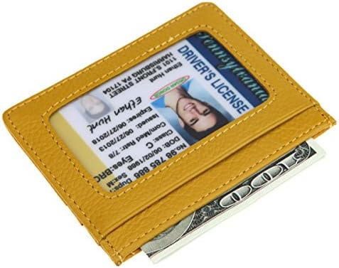 Foryee Handmade Genuine Leather Unisex Slim Super Thin Card Holder With ID Card Window - Yellow