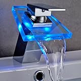 Auralum® RGB Messing und Glas LED Wasserhahn Waschtisch...