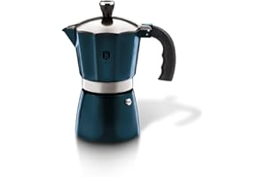 BELINGER HAUS 6 Cup Mixer Stovetop Coffee Maker Moka High Gloss Finish Italian Style Aluminum Espresso Coffee Maker Suitable for Homemade Coffee (Aquamarine)