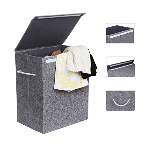 Songmics Wäschekorb Wäschesack Wäschesammler 60L mit Deckel leicht und faltbar 40 x 50 x 30 cm (B x H x T) Grau LCB109 - 4