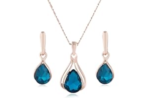 KONFEN Parure Gioielli Cristallo Donna, 2 Pezzi Set Collana Ciondolo Cristallo Girocollo Orecchini, Crystalline Gioielli Parure Collana e Orecchini per Donne Ragazze (Blu/Verde)