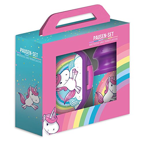 Einhorn Pausen-Set 2-teilig Brotdose und Trinkflasche