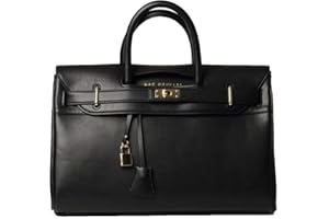 MAC DOUGLAS - Sac à Main Noir - Le Pyla de la Collection Meryl - CS01 - Taille S : 40,5 x 26 x 17,5 cm - Cadenas Décoratif et son Pendentif Clé - 3 poches intérieure dont une zippée