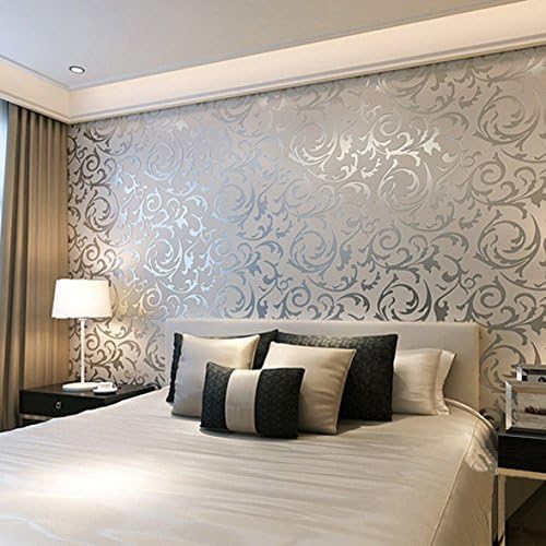 Chrome &amp; Silver Damask Wallpaper | High Quality Non Woven | Genuine Distinct London
