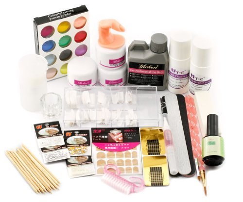 NEW 55 Pcs Acrylic Nail Art Tips Liquid Powder Practice Training Tool Kit