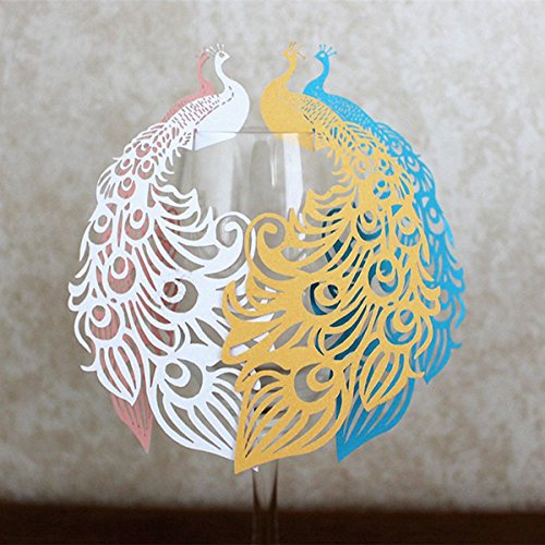 ROSENICE 50 Stück Tischkarten Namenskarten Platzkarten Hochzeit Party Tischdekoration Weiß Pfau - 5