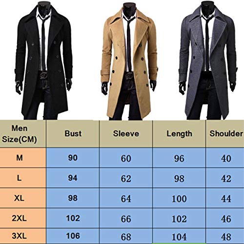 Herren Trenchcoat, Winter Herrenmantel Vintage Zweireiher Umlegekragen Lang Wollmantel Jacke Parka Anzugjacken Wärmemantel Freizeit Strickjacke Cardigan Trenchcoat Outwear (Grau, XL)