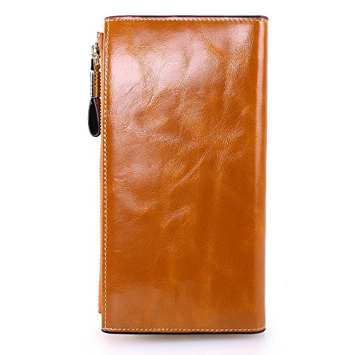 FNTSIC Women's Leather Purse Long Purse Ladies Wallet with Card Holder (Brown)