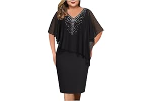 ZEIAYUAS Elegant Dress for Women UK Sale Clearance Plus Size Sequin Chiffon Dresses Party Evening Clubwear Midi Dress Elegant Sexy Casual Dress Cocktail Lace Half Sleeve Summer Dresses Wedding Guest Outfit