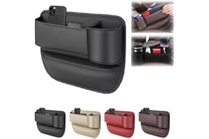 Hysenm Car Leather Cup Holder Gap Bag, Seat Gap Storage Box with Cup Holder Adjustable Car Seat Storage Box Universal Seat Gap Organizer for Phones Keys Glasses and Cards