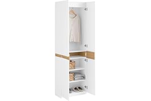 SoBuy Armario Dormitorio Armario Ropero Barato con Estantes Ajustables y 2 Puertas – Organizador Alto para Ropa y Zapatos – Blanco 61x30x192cm KSB01-W