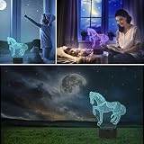Tiere Pferd 3D Optische Illusions-Lampen, FZAI Tolle 7 Farbwechsel Acryl berühren Tabelle Schreibtisch-Nachtlicht mit 150 cm USB-Kabel für Kinder Schlafzimmer Geburtstagsgeschenke - 6