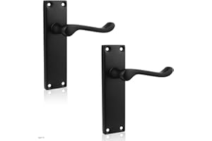 Probrico Elegant Matte Black Victorian Scroll Lever Door Handles, 154mm× 40mm Backplate Door Handles Set, Ideal for Internal Wooden Doors for Home and Office, 2 Pack