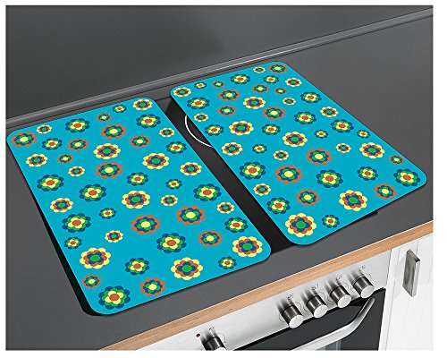 WENKO 2712958500 Herdabdeckplatte Universal Prilblume - 2er Set, für alle Herdarten, Gehärtetes Glas, 30 x 1.8-4.5 x 52 cm, Mehrfarbig