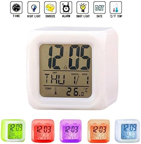 GB UNICORN Alarm Clock LED Wake-up Light with Temperature Alarm Clock for Adult Children, Digital Temerature Display with Melodie Natural Music, 7 Color Night Light for Kids, Adults & Teens