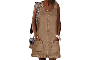 Onsoyours Salopette Gonna Donna Corti Vestito Salopette di Jeans Senza Maniche Denim Vestito Overall Tuta Taglie Forti con Bretelle e Tasche