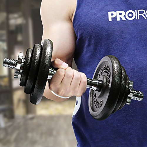 PROIRON Hantel 20kg der Gusseisen Einstellbaren Handgewicht Set mit Festen Hantel Griffe, Stange Hantel Manuell Gewechselt, Perfekt für Körperaufbau, Fitness Gewichthebung, Trainining Home Gym - 7