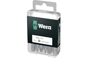 Wera 05072401001 Wyjątkowo wytrzymałe końcówki Phillips 851/1 Z PH2 x 25 mm, 10 sztuk