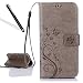 Produktbild Galaxy Note 8 Blumen Lederhülle,Galaxy Note 8 Flip Hülle,Leeook Retro Elegant Schön Blau Schmetterling Blumen Muster Weich Silikon Back Cover Pu Leder Magnetverschluss Wallet Handytasche im Bookstyle mit Ständerfunktion und Kartenfächer Prägung Buterfly Flower Strap/Lanyard Leder Schutzhülle Brieftasche Etui für Samsung Galaxy Note 8+1xSchwarz Eingabestift-Schmetterling,Grau