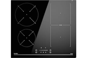 Hermitlux Indukcyjna płyta kuchenna, płyta indukcyjna Flex Zone, 4 palniki do zabudowy z 9 poziomami mocy, funkcja wspomagania, blokada dzieci, timer, 60 cm, 7400 W
