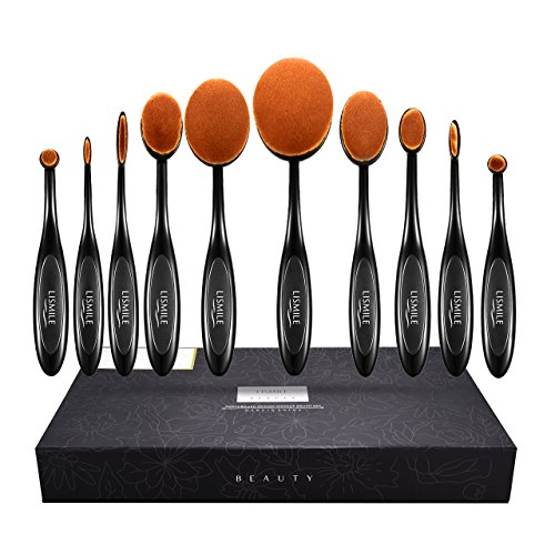 Make up Brushes,LiSmile 10 Pieces Oval Make up Brushes Set (Foundation,Concealer,Eye Shadow,Blending,Eyebrow,Contour,Blusher,Eye Liner,Lip),Professional Cosmetic Tools Soft Toothbrush Style Makeup Brushes Kit with Stunning Giftbox Packaged