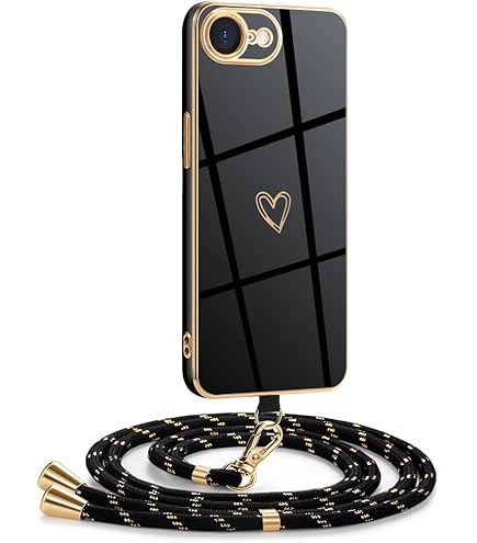 Coque IPhone 16E/SE 2025 Avec Cordon Réglable - Silicone Doux, 2 Protections Écran, Collier Amovible - Noir