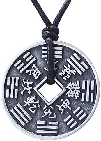 Pewter CHINESE COIN Pendant on Adjustable Black Cord Necklace Nickel Free