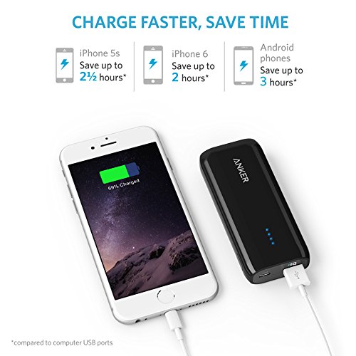 Batterie Externe Anker Astro E1 5200mAh ultra-compacte munie de la technologie PowerIQ  pour iPhone X   8   8 Plus   7   7 Plus   6S   6S Plus   6   5S   5C  iPad 4   Air  Samsung Galaxy S5   S4  Nexus  HTC et autres