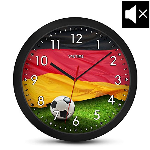 ONETIME Kinderwanduhr (Ø) 30,5 cm Kinder Wanduhr mit lautlosem Uhrenwerk und Deutschland Fußball Design