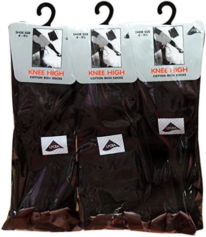 Bow Knee High School Girls &amp; Kids Plain Long Length Cotton Stretch With all size &amp; colour (Set of 6 pairs) (UK 4-6.5 (EU 36-39), Brown)