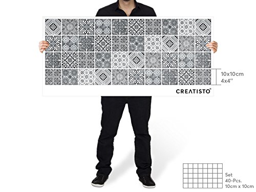 Fliesen-Folie für Bad u. Küche | Aufkleber für Wand-Fliesen – Fliesen überkleben u. verschönern | Dekorative Wandgestaltung – selbstklebend | 10×10 cm Muster Motiv Black n White – 40 Stück - 4