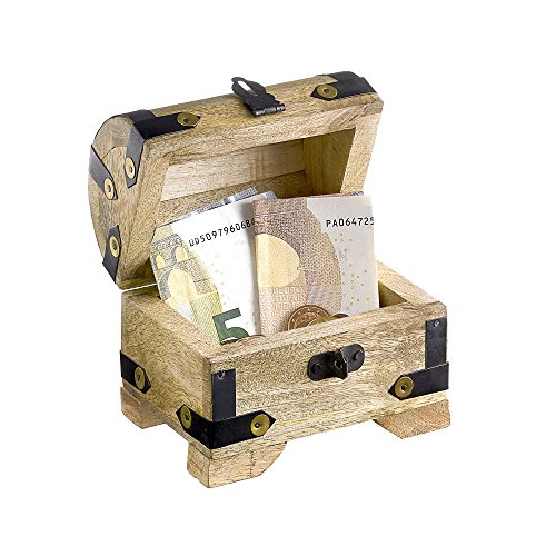 Kleine Holztruhe (Holzkiste) als Schatztruhe – mit Gravur zur Hochzeit – Unser Hochzeitsschatz – Schmuckkästchen, Aufbewahrungsbox, Bauernkasse oder Spardose – helles Holz- 10 cm x 7 cm x 8,5 cm - 5