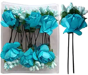 Peaches & Pink Juda Pins Sky Blue Flower Accessories for Hair- 12 Pieces (Available In 7 Colors)