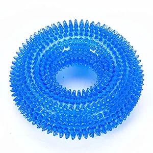 THE DDS STORE Dog Toy XL, Squeaky Dog Chew Toy 100% Natural Rubber, Tough strongTeething Toy Small & Large Dogs Indestructible, Interactive Dog Toy for Boredom Spike Ring (Blue Spike Ring)